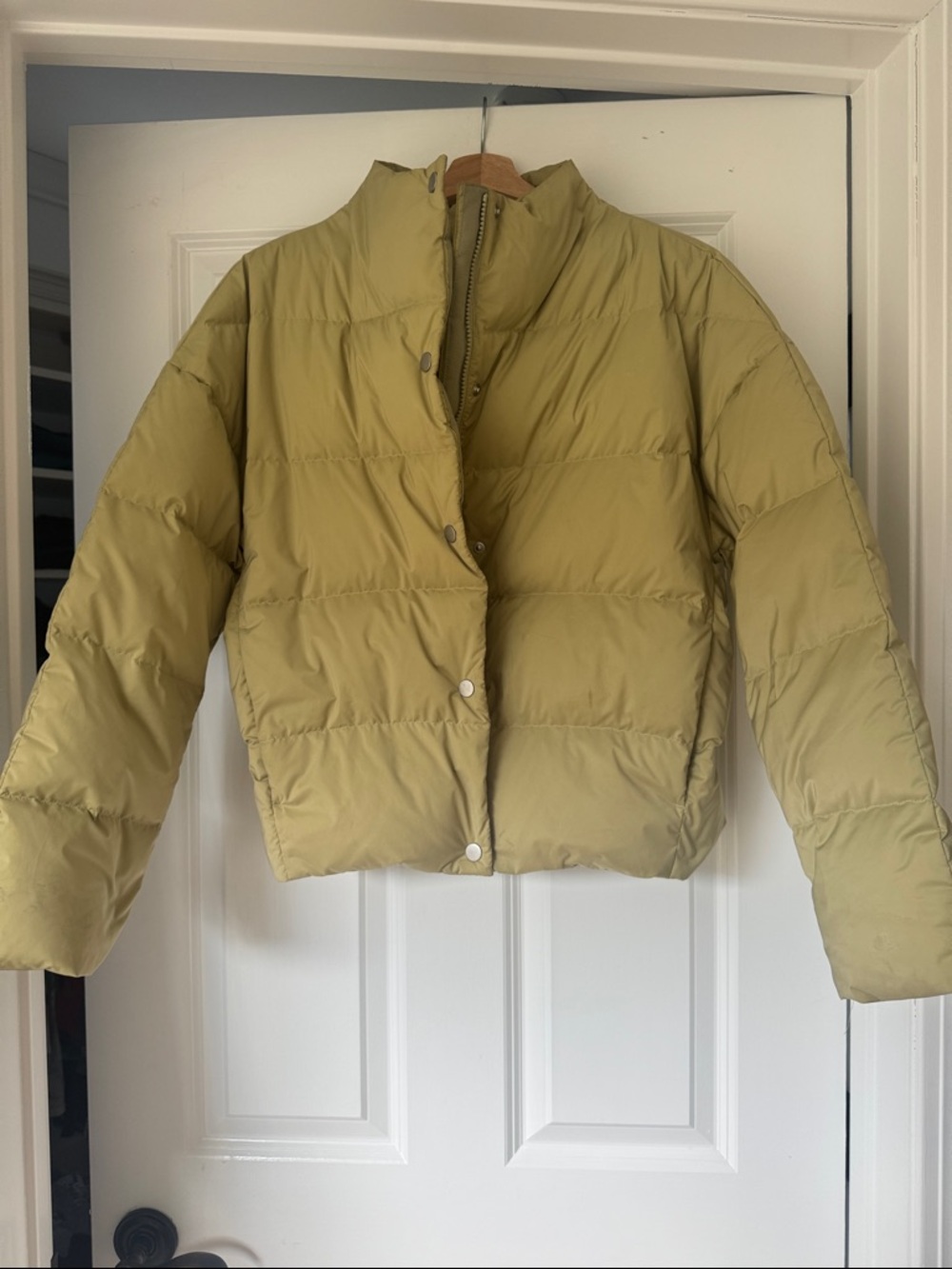 Theory Sage Green Cropped Puffer Jacket